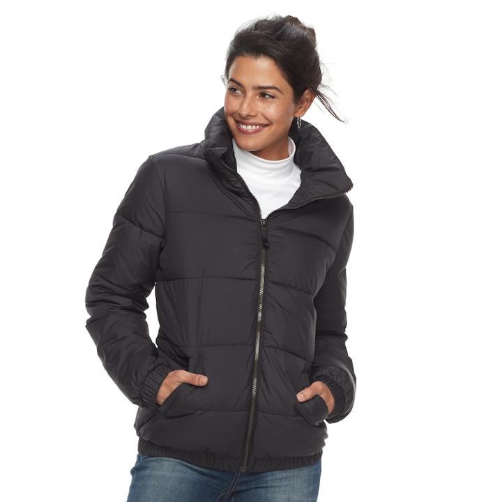Women's Apt. 9&reg; Bomber Puffer Jacket, Size: Small, Black