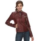 Women's Sebby Collection Trapunto Faux-leather Moto Jacket, Size: Large, Red