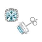 14k White Gold 1/7-ct. T.w. Diamond And Aquamarine Frame Stud Earrings, Women's, Blue