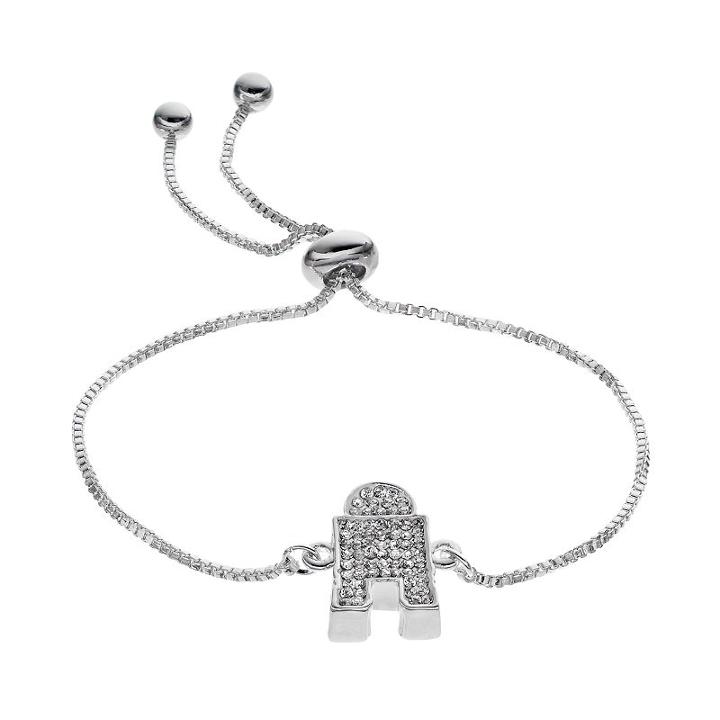 Star Wars R2-d2 Silver Plated Crystal Bolo Bracelet, Women's, White