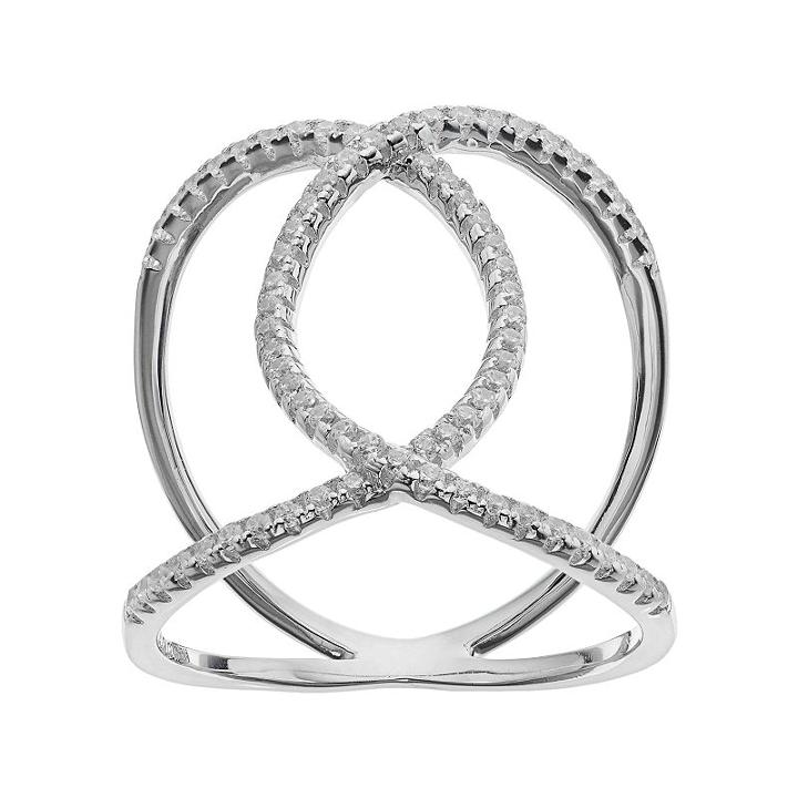 Silver Tone Cubic Zirconia Double Loop Ring, Women's, Grey