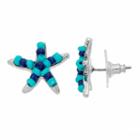 Blue & Aqua Seed Bead Starfish Nickel Free Stud Earrings, Women's