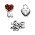 Blue La Rue Crystal Silver-plated Heart Lock, Key & I Love You Charm Set, Women's, Red