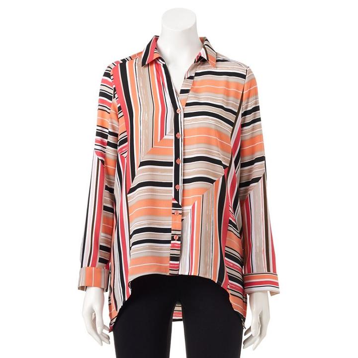 Women's Dana Buchman Striped Shark-bite Shirt, Size: Small, Lt Orange