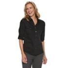 Petite Croft & Barrow&reg; Knit-to-fit Roll-tab Shirt, Women's, Size: Xs Petite, Mineral Black