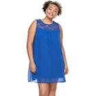 Juniors' Plus Size Lily Rose Lace-yoke Shift Dress, Teens, Size: 1xl, Brt Blue