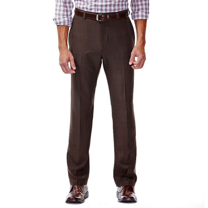 Men's Haggar Eclo Stria Classic-fit Flat-front Dress Pants, Size: 33x29, Brown