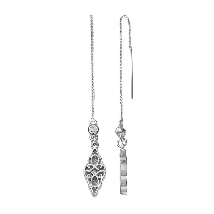 Glittery Filigree Marquise Nickel Free Threader Earrings, Women's, Silver