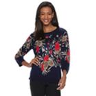 Women's Cathy Daniels Crewneck Floral Sweater, Size: Small, Red Pink Blooms