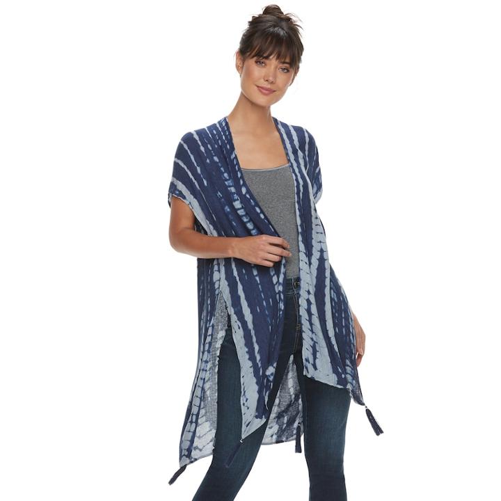 Women's Tie Dyed Kimono With Tassels, Blue (navy)