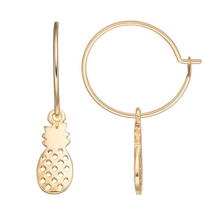 Lc Lauren Conrad Pineapple Nickel Free Hoop Earrings, Women's, Gold