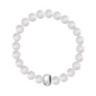 Individuality Beads White Cat's-eye Bead Sterling Silver Charm Stretch Bracelet, Women's