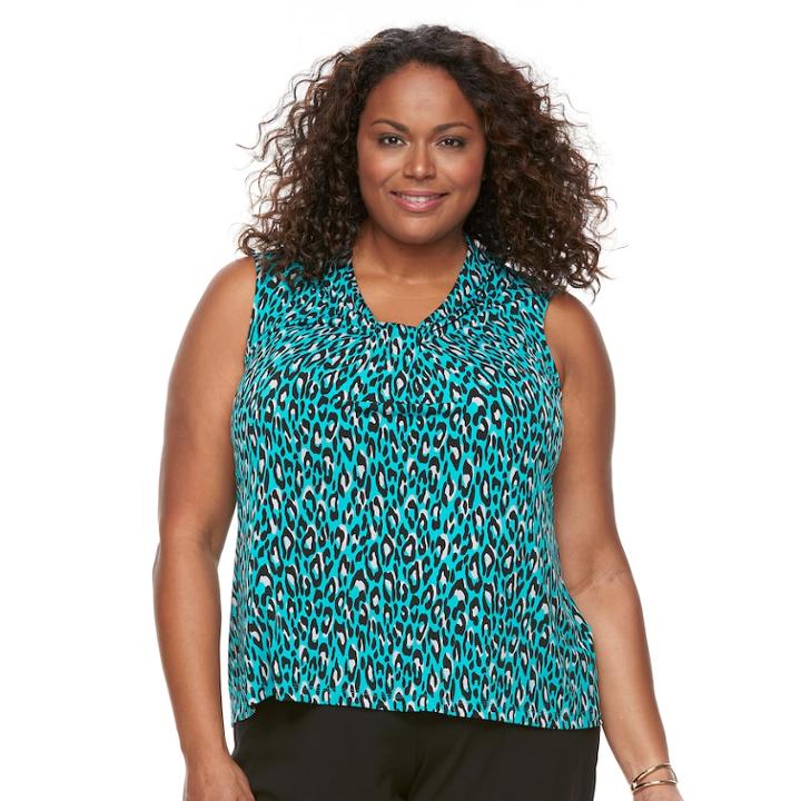 Plus Size Dana Buchman Printed Knot-front Top, Women's, Size: 2xl, Blue