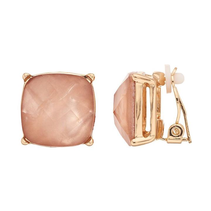 Dana Buchman Faceted Square Clip-on Earrings, Women's, Pink