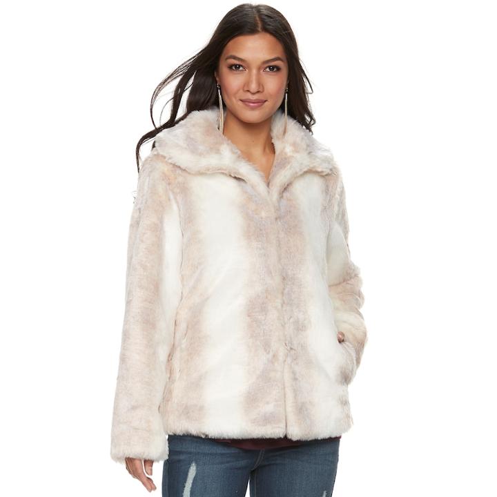 Women's Jennifer Lopez Faux-fur Coat, Size: Xs, Beig/green (beig/khaki)