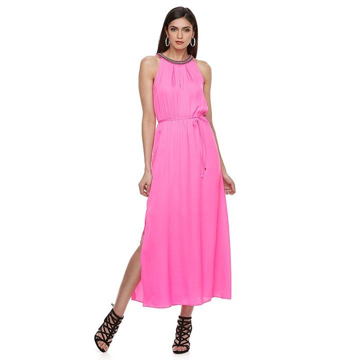 Petite Jennifer Lopez Beaded Sleeveless Maxi Dress, Women's, Size: S Petite, Brt Pink