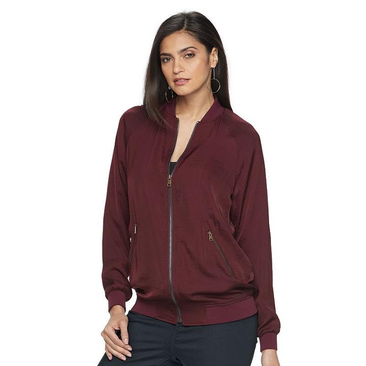 Women's Jennifer Lopez Oversize Bomber Jacket, Size: Medium, Dark Red