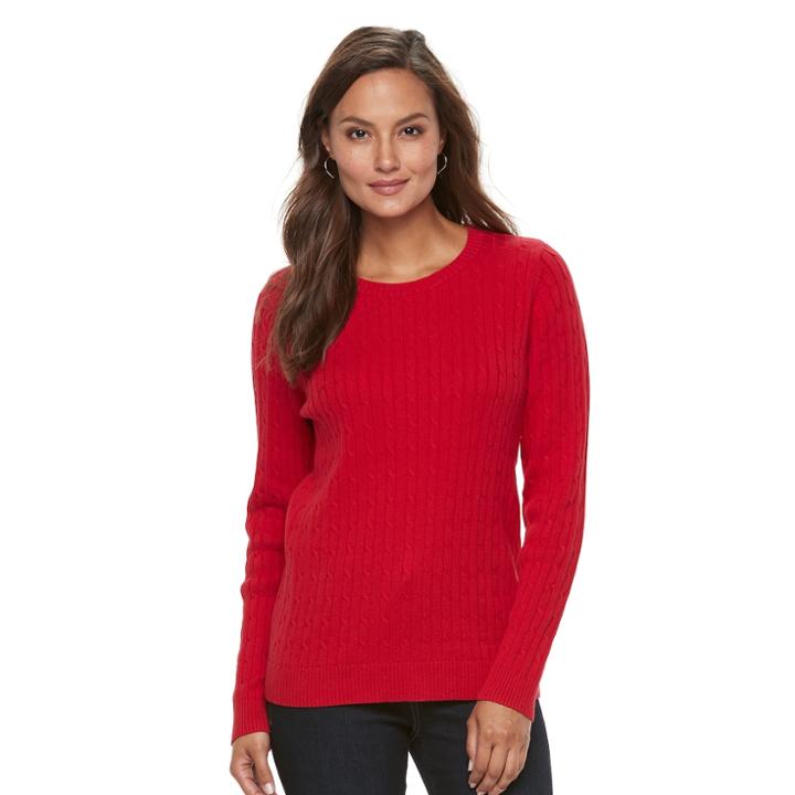 Women's Croft & Barrow&reg; Essential Cable-knit Sweater, Size: Large, Med Red