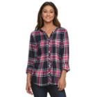 Women's Croft & Barrow&reg; Plaid Roll-tab Tunic, Size: Large, Blue