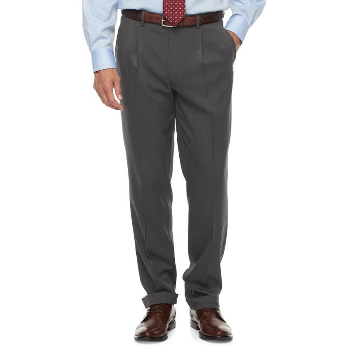Men's Chaps Classic-fit Performance Pleated Dress Pants, Size: 38x32, Grey