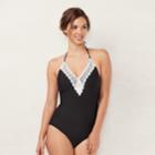 Women's Lc Lauren Conrad Beach Shop Lace-trim One-piece Swimsuit, Size: Small, Black