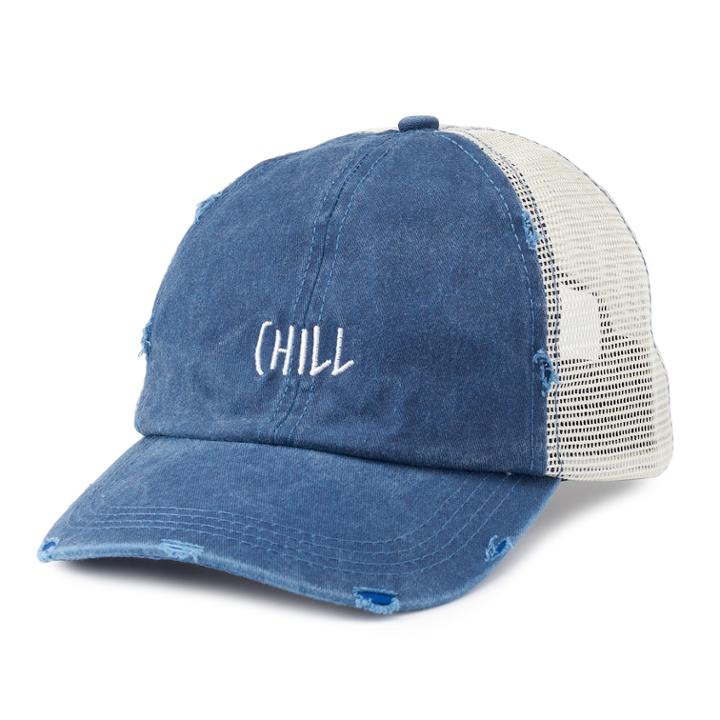 Women's Distressed Chill Mesh Back Trucker Cap, Blue (navy)