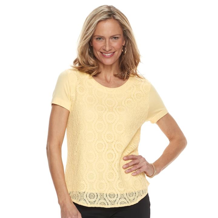 Women's Croft & Barrow&reg; Lace-front Tee, Size: Xl, Med Yellow