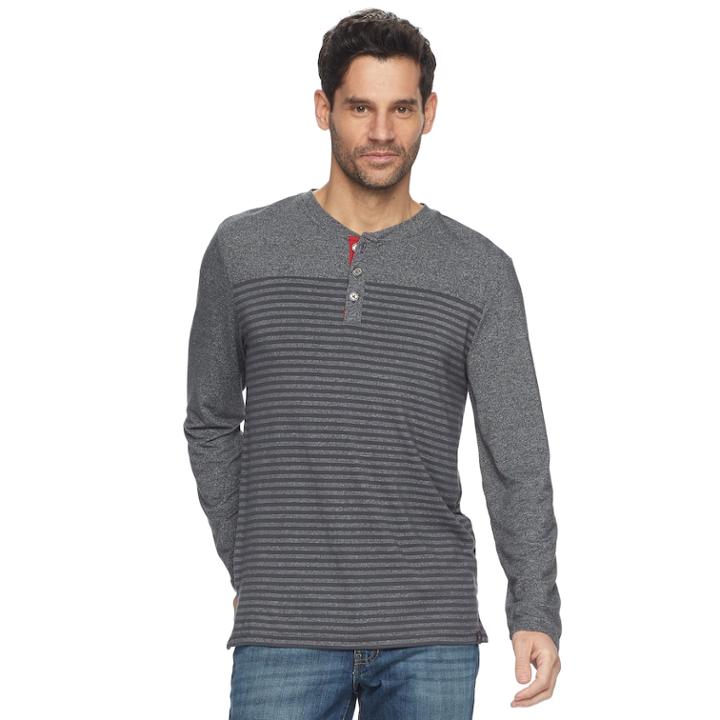 Men's Mountain And Isles Striped Colorblock Heathered Melange Stretch Henley, Size: Xl, Dark Grey