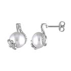 Freshwater Cultured Pearl & 1/10 Carat T.w. Diamond Sterling Silver Stud Earrings, Women's, White