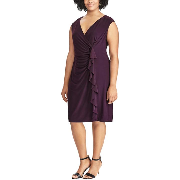 Plus Size Chaps Ruffled Faux-wrap Dress, Women's, Size: 24 W, Purple