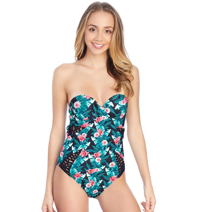Women's Island Soul Curves Tropical Push-up One-piece Swimsuit, Size: Large, Tropical Print