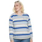 Plus Size Popsugar Love Ya Self Striped Sweater, Women's, Size: 1xl, Dark Grey
