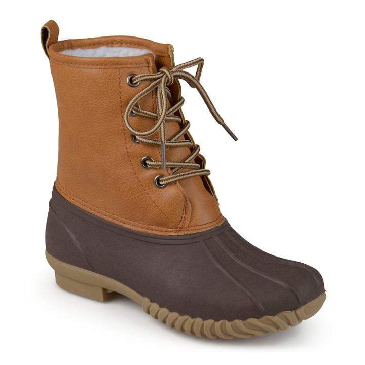 Journee Dreena Girls' Water-resistant Duck Boots, Size: 2, Brown
