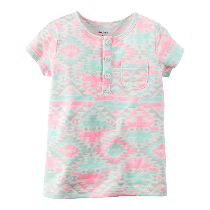 Girls 4-8 Carter's Printed Pocket Short Sleeve Henley, Girl's, Size: 6, Grey
