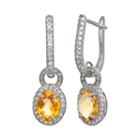 Sterling Silver Citrine And Lab-created White Sapphire Oval Halo Drop Earrings, Women's, Orange