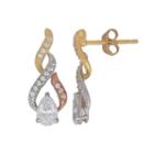 Emotions Tri Tone 18k Gold Over Silver Cubic Zirconia Drop Earrings, Women's, White