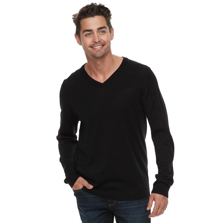 Men Apt. 9&reg; Wool-blend Merino V-neck Sweater, Size: Medium, Black