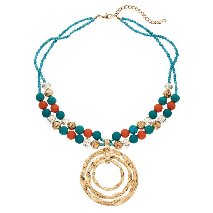 Bead & Hammered Circle Multi Strand Necklace, Women's, Multicolor