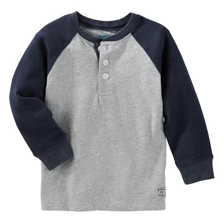 Boys 4-7x Oshkosh B'gosh&reg; Raglan Henley Tee, Boy's, Size: 6, Light Grey