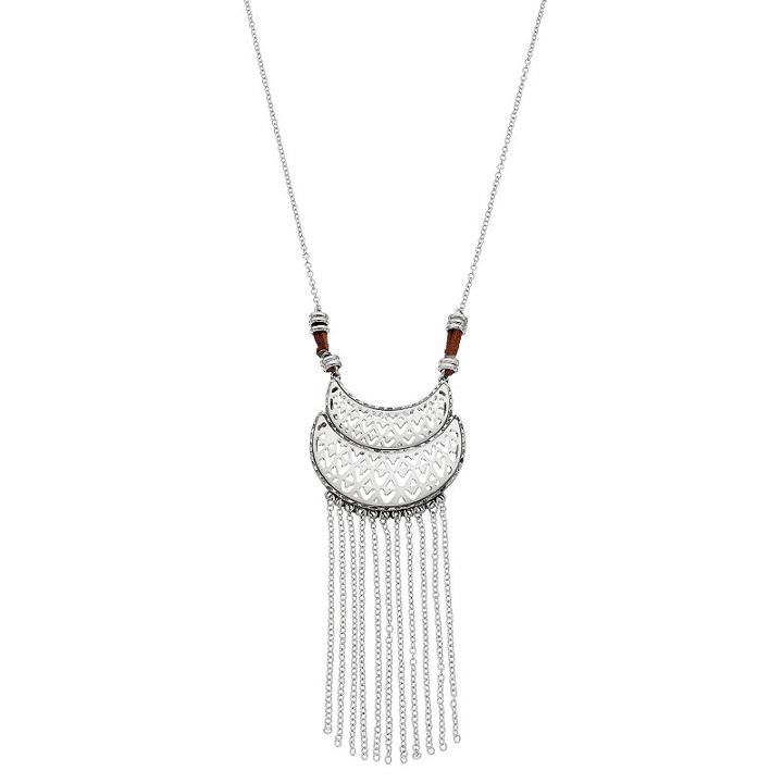Mudd&reg; Long Openwork Crescent Fringe Necklace, Women's, Silver