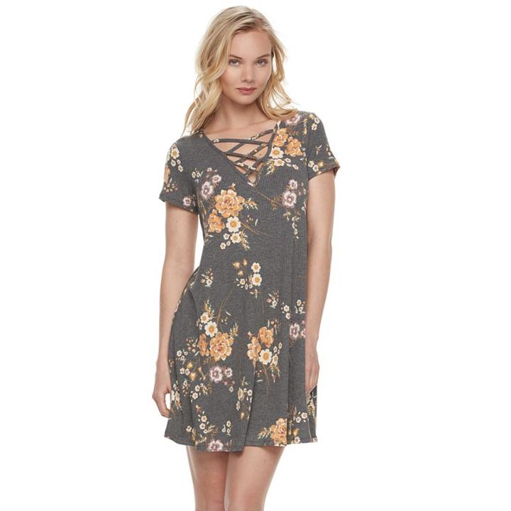 Juniors' Love Fire Criss-cross Ribbed Swing Dress, Teens, Size: Small, Oxford