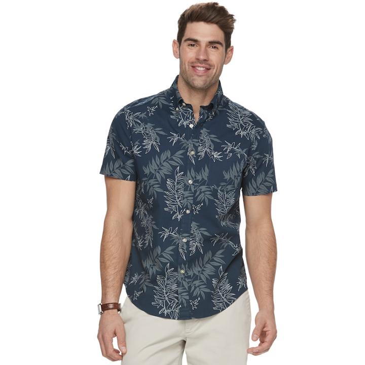 Men's Sonoma Goods For Life&trade; Flexwear Modern-fit Poplin Button-down Shirt, Size: Small, Dark Blue
