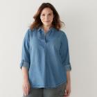 Plus Size Sonoma Goods For Life&trade; Textured Stripe Roll-tab Shirt, Women's, Size: 2xl, Med Blue