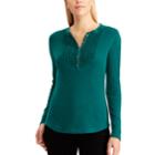 Women's Chaps Ruffle-trim Henley, Size: Xs, Green