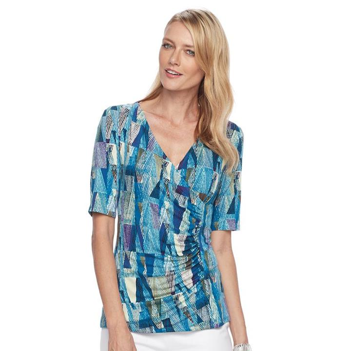 Women's Dana Buchman Printed Surplice Top, Size: Xs, Med Blue