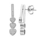 Sterling Silver 1/6 Carat T.w. Diamond Triple Heart Front-back Earrings, Women's, White