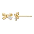 Junior Jewels Cubic Zirconia 14k Gold Bow Stud Earrings - Kids, Girl's, White