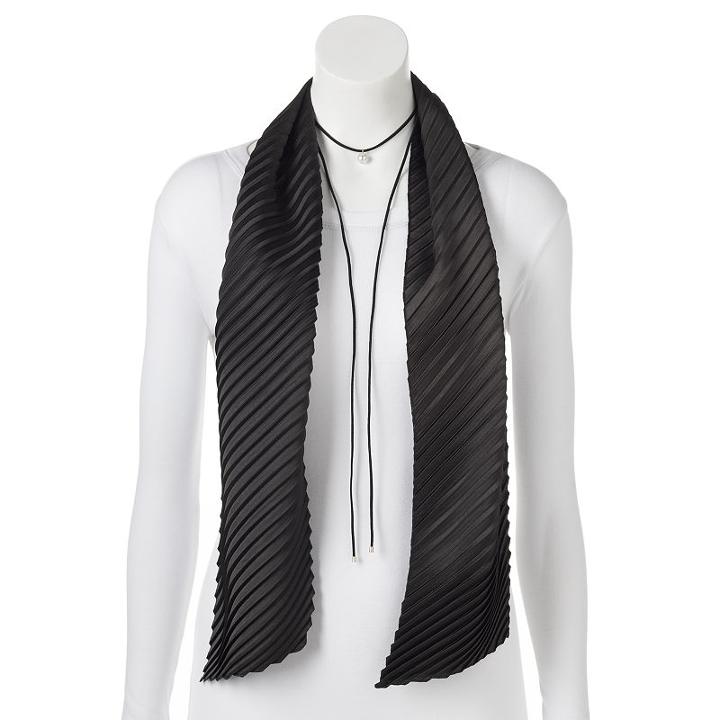 Mudd&reg; Pleated Skinny Scarf & Simulated Pearl Lariat Necklace Set, Women's, Black