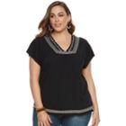 Plus Size Sonoma Goods For Life&trade; Embroidered V-neck Top, Women's, Size: 3xl, Black