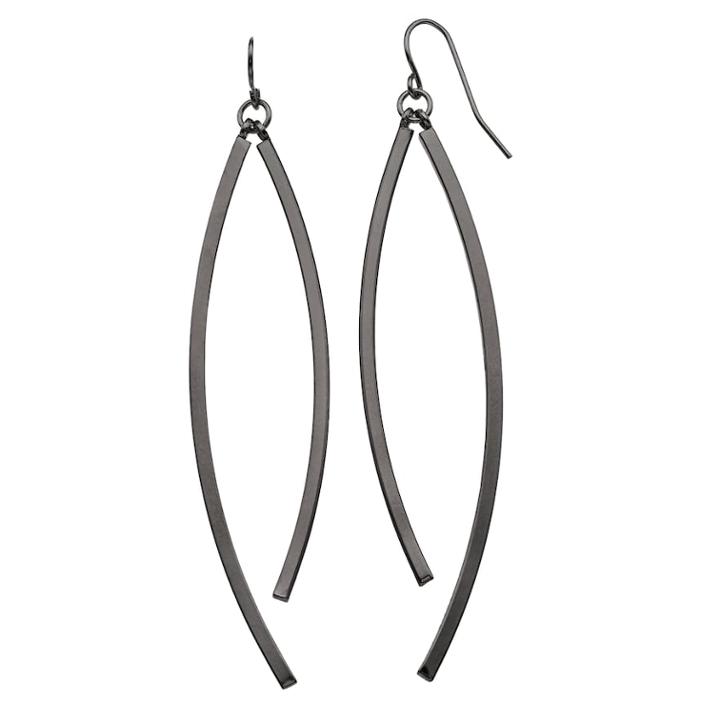 Dual Curved Stick Drop Earrings, Women's, Black